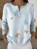 Sudadera de Punto con Cuello en V, Botones y Mangas Largas, Estilo Nuevo Transfronterizo, Otoño e Invierno, Suéter con Estampado de Moda Personalizado para Mujer