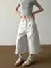 Calça Cropped de Trabalho Branca Estilo Retrô Americano para Homens e Mulheres, Novo Estilo de Verão Jeans Solto Tendência Reta Shorts