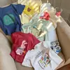 Camiseta de Verano Elegante de Algodón Puro de Manga Corta para Niñas, Estilo Nuevo, Top Holgado con Estampado de Dibujos Animados de Media Manga