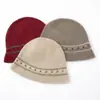 Cachemira 2026 Otoño/Invierno Nuevo Estilo Japonés para Mujer Sombrero de Pescador Bloque de Color Tejido a Mano Resistente Sombrero de Punto Grueso Cálido