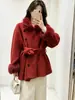 Gola de pele sintética imitação de mink europeia e americana tricô de alta qualidade design de nicho sentido de design cardigã feminino casaco suéter novo outono e inverno