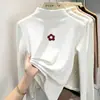 Camiseta interior base de forro polar de doble cara para niñas, nueva camiseta casual versátil con estampado de dibujos animados, camiseta de cuello alto a la moda