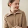 Suéter grueso 100% cachemira pura para mujer, con media cremallera, cuello camisero, suave y agradable para la piel, suéter base de punto de alta gama, corte holgado