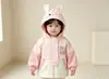 Jaqueta de Coelho para Menina para Primavera e Outono com Blocos de Cor e Bordado de Coelho, Roupa Externa Casual para Crianças Pequenas
