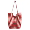 Bolso de Hombro Único Rayado de Gran Capacidad para Mujer, Bolso Tote Simple y Casual, Versátil para el Trabajo Diario, Bolso de Lona Casual, Bolso de Doble Cara