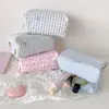 Estuche a rayas y cuadros estilo coreano para estudiantes, diseño simple de lazo, bolsa de almacenamiento de papelería de gran capacidad, neceser portátil para niñas