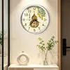 Reloj Creativo Redondo con Forma de Calabaza para Sala de Estar, Reloj de Pared Estilo Chino Nuevo para Restaurante, Instalación sin Taladro, Silencioso, Reloj de Pared con Cubierta de Vidrio 3D