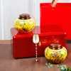 Yuerui Latas de Té Esmaltadas Cajas de Regalo Almacenamiento de Materiales Medicinales de Alta Gama Sello Pequeño Altar Cerámico Botella de Té Grande Vacía