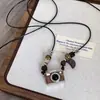 Colar de Câmera Marrom Vintage para Mulheres, Corrente de Suéter com Cordão de Couro de Franja Longa, Acessório de Design Único