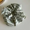 Elástico de Cabelo Scrunchie Xadrez Verde Menta Fresco Estilo Coreano para Meninas, com Acabamento de Luxo, Scrunchie para Penteado de Coque