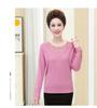 Camiseta Base Fina de Outono para Mãe, Blusa de Manga Comprida para Mulheres de Meia-Idade, Blusa de Tricô para Mulheres de 40-50 Anos, Vermelho Casual
