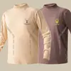 Top de fleece dupla face para outono e inverno com gola alta, camada interna unissex slim-fit para negócios, camisa base quente, camiseta masculina de manga longa