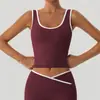 Tops de Sutiã de Yoga Apertados e Nuos Europeus e Americanos Transfronteiriços Calças de Cintura Alta Coloridas Contrastantes Coletes Fitness de Secagem Rápida para Esportes e Lazer Femininos
