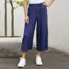 Roupas femininas transfronteiriças da Amazon estilo primavera europeu e americano sem cinto soltas cintura alta soltas calças cropped estilo artístico calças de perna larga