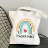 Bolsa de Lona Estampada Arco-Íris Professor Dia do Professor Bolsa de Ombro Estudante Moda Portátil Bolsa de Compras Comércio Exterior