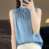 Nueva Camiseta sin Mangas de Cuello Alto para Mujer Primavera y Otoño 2024 Moda para Reducir la Edad Top Delgado que Cubre el Vientre