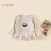 Camiseta de Manga Longa para Meninas Outono 2026 Nova Estilosa Infantil Falsa Duas Peças Primavera/Outono Menina Estilo Coreano Top Roupa Infantil 5