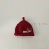 Gorro de Lana para Bebé Estilo Otoño e Invierno Gorro Rojo con Chupete Bebé de Pocos Meses Calentador Navideño Gorro Tejido Invierno