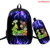 Plantas vs. Mochila con Estampado Digital 3D de Entorno de Juego de Zombis Mochila de Dos Piezas a Todo Color Mochila Escolar para Estudiantes