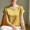 Camiseta de Seda de Manga Corta para Mujer Verano Nuevo Satén Acético Simple Holgada Cuello Redondo Top Chaleco de Seda de Morera