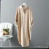 Envío Mismo Día: Camisa Blanca de Algodón y Lino para Mujer para Usar por Encima, Top Casual Holgado 2026, Camisa de Longitud Media