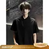 Camiseta de Comercio Exterior Estilo Americano con Cremallera Diagonal y Cuello Alto para Hombre, Diseño de Verano, Corte Boxy de Manga Corta de Nicho, Hombro de Ajuste Regular, Fresca y Elegante de Media Manga