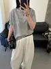 Camiseta de punto de lino de bambú de alta gama estilo francés de manga corta para mujer, Verano 2026, Delgada y transpirable, Cuello redondo, Estampada, Top holgado de manga media