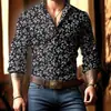 Camisa Estampada de Manga Larga para Hombre de Primavera y Otoño, Moda Masculina Ajustada Ropa Masculina Transfronteriza Camisa de Manga Larga con Estampado Digital