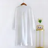 Camisola Branca Vestido de Crepe de Algodão Vestido Longo de Manga Longa Feminino Solto de Comprimento Médio Vestido de Algodão Princesa Roupa de Casa