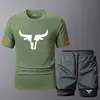 Nuevo Conjunto de Dos Piezas para Hombre, Moderno, Cuello Redondo, Manga Corta, Verano, Casual, Deportivo, Shorts de Fitness, Transpirable, Secado Rápido, Listo para la Venta