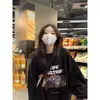 Camiseta Preta Oversize Gola Redonda Estilo Chic Hong Kong Feminina Outono Inverno Fina Estilo Preguiçoso Solta Casual Efeito Emagrecedor Top
