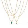 Moda Transfronteriza Europea y Americana Lujo Ligero Zirconio Acero Inoxidable Collar Cadena para Clavícula Doble Laminado de Oro 18k para Mujer