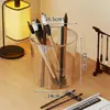 Caixa de armazenamento tipo rolo para caligrafia e pintura transparente estilo chinês, cesta de grande capacidade para organizar e guardar pincéis e papel de arroz