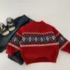 Suéter Vermelho Mabao para Meninos 2026 Inverno Novo Estilo Tricô Jacquard Gola Redonda Roupas de Inverno para Meninos Tendência