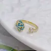 Anillo con luz de gema azul de la nueva serie Starry Ocean, anillo abierto de lujo, estrella ajustable libremente