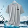 Suministro Directo Transfronterizo Camiseta de Marca de Moda de Seda Helada para Hombre de Talla Grande de Manga Corta Camiseta de Verano de Secado Rápido para Campus Juvenil Americano para Hombre
