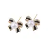Exquisitos Pendientes de Perlas de Agua Dulce con Lazos para Mujer, Pendientes Versátiles de Moda Estilo Ins con Aguja de Plata S925 y Chapado en Cobre