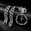 Collar con Colgante de Cruz de Espina de Aleación Nueva Completa de Pedrería Transfronterizo Europeo y Americano Estilo Hip Hop Personalidad Anillo Redondo de Moda para Hombre