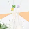 Pajita de vidrio de borosilicato con codo para batido, pajita para jugo de leche, pajita de vidrio de mariposa de colores para el amor