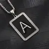 Colar Pingente Quadrado Preto com Gota de Óleo de 26 Letras Transfronteiriço Amazon Mais Vendido Pingente Distintivo de Liga Corrente de Suéter