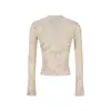 Camisa feminina de renda com decote V, manga longa, corte justo, top curto, estilo puro desejo, mangas sino, camisa base, novo modelo outono e inverno