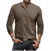 Camiseta de Manga Larga Retro con Cuello en V y Botones Lavada con Efecto Tie-Dye Henry Ajustada para Hombre Comercio Exterior Camiseta para Hombre
