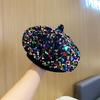 Boina de lentejuelas coloridas para otoño e invierno, nueva moda para mujer, gorro octogonal de calle que combina con todo, gorro de pintor de moda coreana, gorro de boina