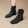 Botas Arredondadas Estilo Coreano para Mulheres, Outono e Inverno 2026 Novas Versáteis Melard Moda Cowboy Ocidental Botas Curtas de Meia-Panturrilha
