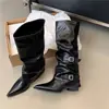Botas de salto grosso, perna larga e bico fino, nova coleção outono 2026, de salto alto, cano longo, botas de montaria para mulheres