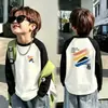 Ropa Interior de Felpa para Niños Cuello Redondo Otoño Invierno Estilo Nuevo Mediana y Grande Ropa Interior Infantil Patchwork Manga Larga Cálida Camiseta Top Cepillado