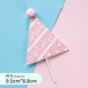Sombrero Triángulo de Bola de Pelusa Decoración de Pastel de Cumpleaños Inserto para Cumpleaños Número Uno de Niños Bebé Horneado Feliz Postre Tarjeta Inserto