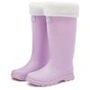Sapatos de chuva de salto alto transfronteiriços femininos forrados com lã quentes para o dia a dia à prova d'água antiderrapantes resistentes ao desgaste sapatos de trabalho para água estilo coreano camping leopardo chuva feminina