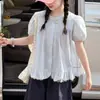 Conjunto de Verão para Meninas 2026 Novo Estilo Camisa de Boneca de Verão Infantil Top de Manga Curta para Meninas Mais Velhas Shorts Jeans Estilosos