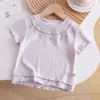 Nova T-shirt de Algodão Puro com Babados e Manga Curta, Estampa Floral, Slimming, para Mulheres Petite, Verão 2026